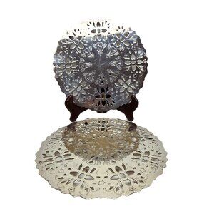 Vintage Raimond Italy Trivet Lot Set x2 Silverplate Reticulated Footed 7.25"
